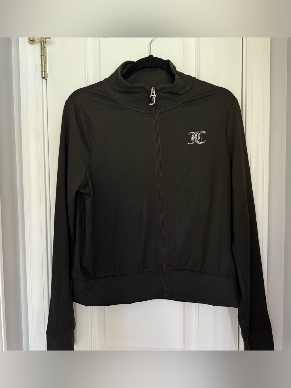 Juicy Couture Black Zip Up Jacket Rhinestone Logo Y2K sport top NWT